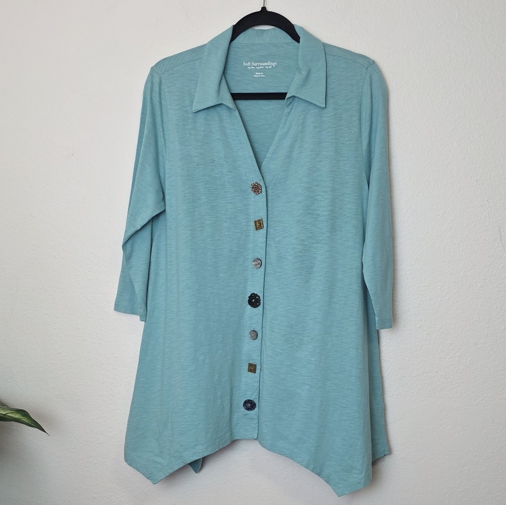 Soft Surroundings Danielle Blue Mixed Button Cott… - image 2